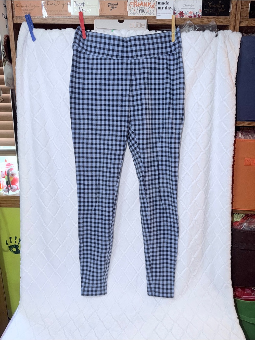 Lands' End Blue and Black Gingham Leggings
